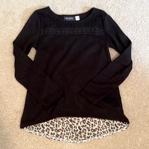 Children’s Place black sweater with leopard print size 7/8